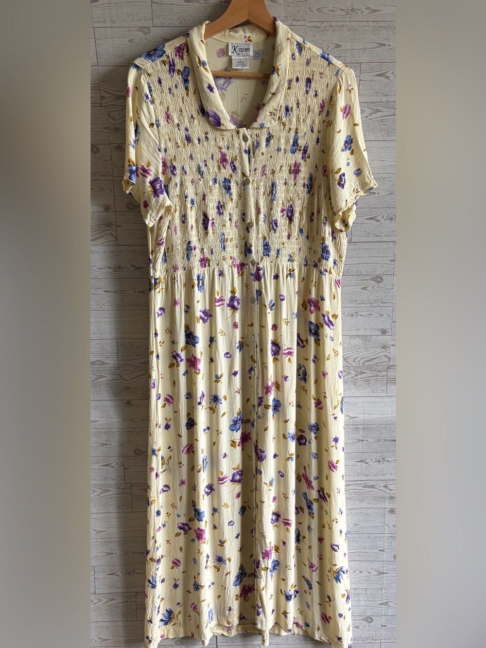 Vintage Dress butter Yellow Floral Maxi Cottagecore coquette Sz 14 vintage